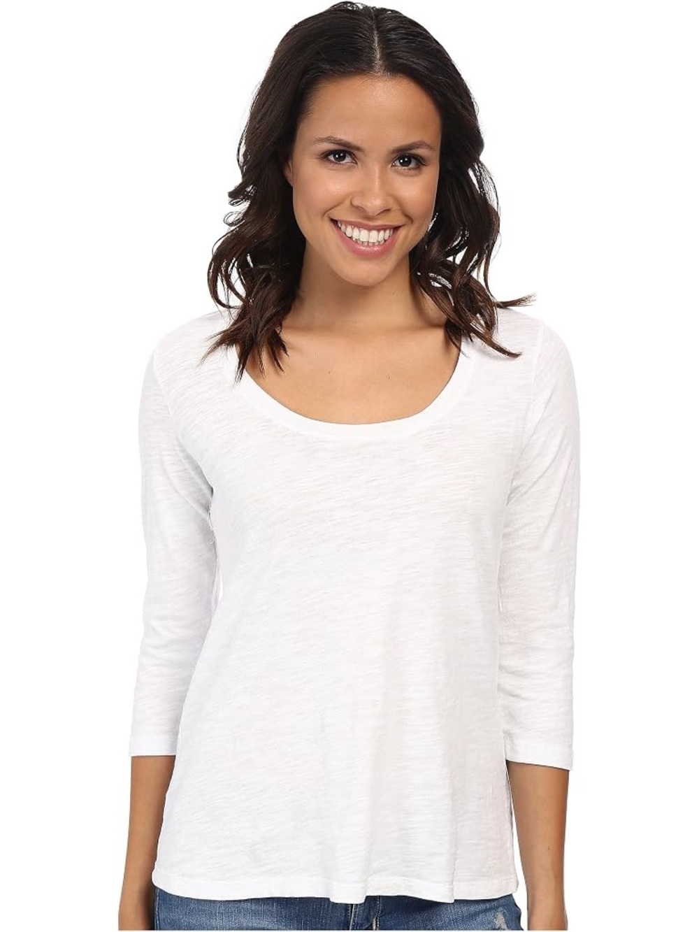 Peruvian Connection White Pima Cotton Scoop Neck 3/4 Sleeve XL